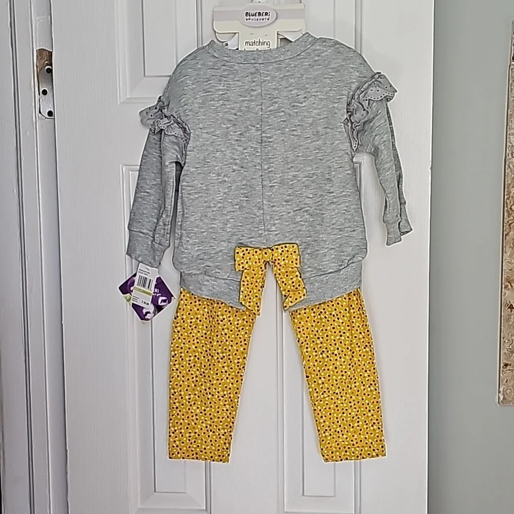 Blueberi Blvd Gray and Yellow Outfit Kid's Top Size 4T Pants Size 5 - Picture 7 of 13